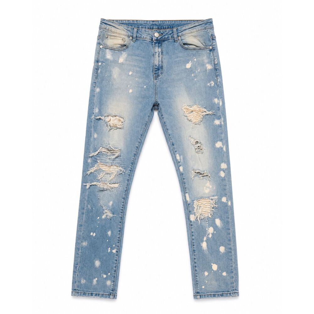 Ferrari Massari Men’s Jeans 36x30 Light Wash Distressed Paint Splatter Denim